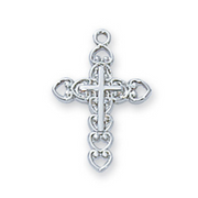 Sterling Silver Chain Hearts with Cross center in 16" Rhodium Plated Chain