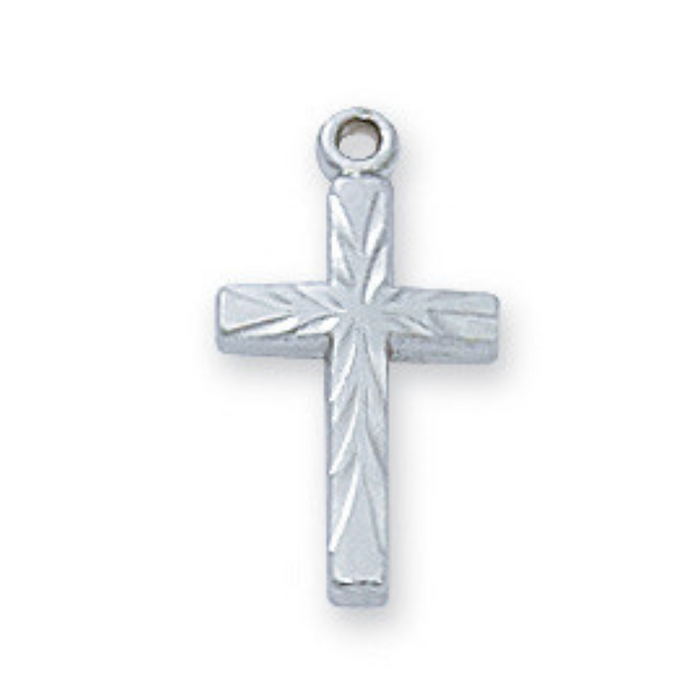 Sterling Silver Cross with Engraving in 16" Rhodium-Plated Chain
