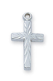 Sterling Silver Cross with Engraving in 16" Rhodium-Plated Chain