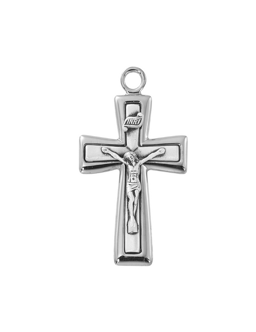 Sterling Silver Flared Crucifix with 24" Rhodium Plated Chain Crucifix Crucifix Symbolism Catholic Crucifix items