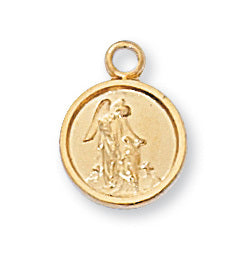 Gold over Sterling Silver Guardian Angel Medal w/ 16" Rhodium Plated Chain Catholic Gifts Catholic Presents Gifts for all occasion