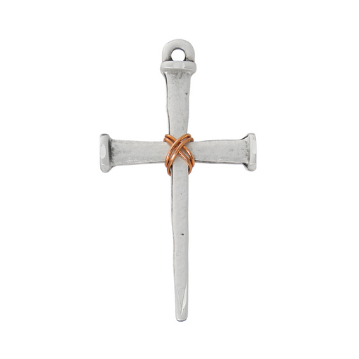 Sterling Silver Nail Cross with Copper Rope and 24" Chain