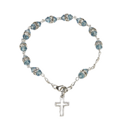 Sterling Silver Rosary Bracelet with 6mm Aqua Swarovski Austrian Crystal