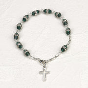 Sterling Silver Rosary Bracelet with 6mm Green Swarovski Austrian Crystal