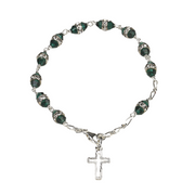 Sterling Silver Rosary Bracelet with 6mm Green Swarovski Austrian Crystal