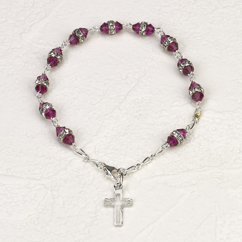 Sterling Silver Rosary Bracelet with 6mm Red Swarovski Austrian Crystal
