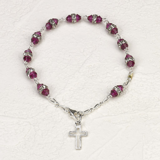 Sterling Silver Rosary Bracelet with 6mm Red Swarovski Austrian Crystal