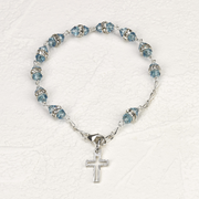 Sterling Silver Rosary Bracelet with 6mm Aqua Swarovski Austrian Crystal