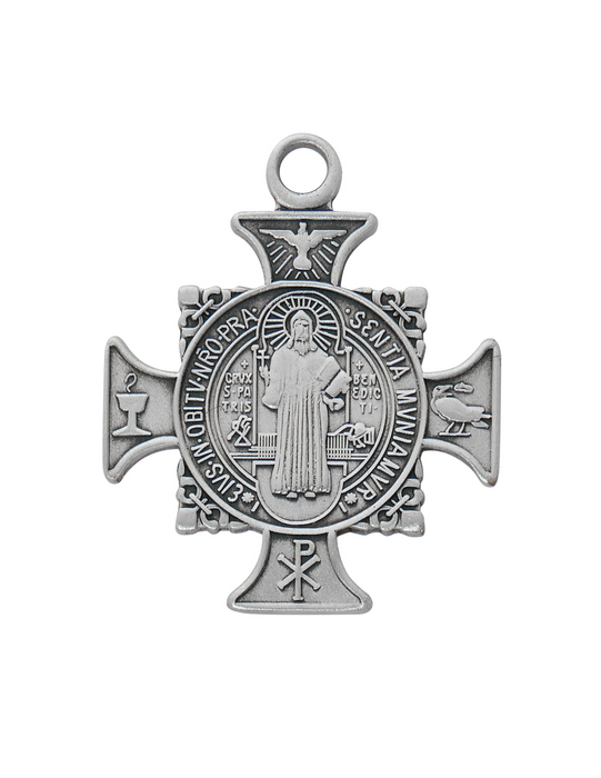 Sterling Silver St. Benedict Cross w/ 18" Rhodium Plated Chain