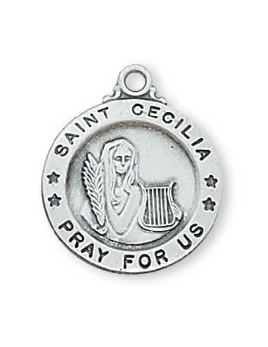 Sterling Silver St. Cecilia Medal w/ 18" Rhodium Chain Sterling Silver St. Cecilia Medal Sterling Silver St. Cecilia necklace