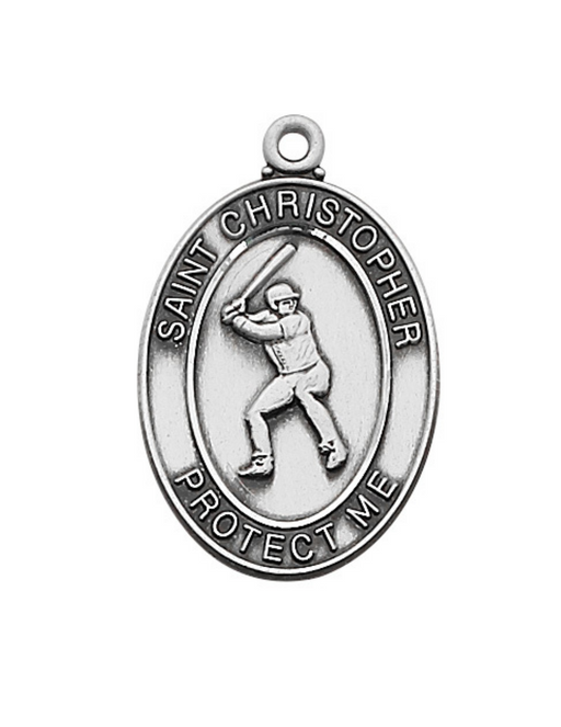 Sterling Silver St. Christopher Baseball Medal w/ 24" Rhodium Plated St. Christopher Symbols, St. Christopher Medal, Medals for Protection, Catholic Gifts, Protection Medals for Athletes