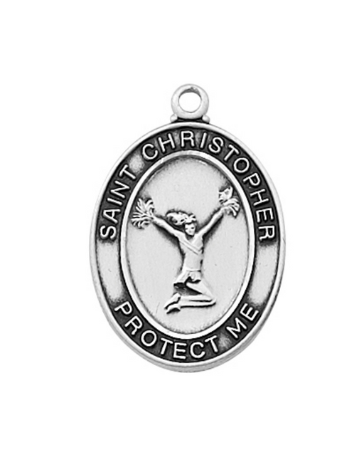 Sterling Silver St. Christopher Cheerleading Medal w/ 18" Rhodium Plated Chain St. Christopher Symbols, St. Christopher Medal, Medals for Protection, Catholic Gifts, Protection Medals for Athletes