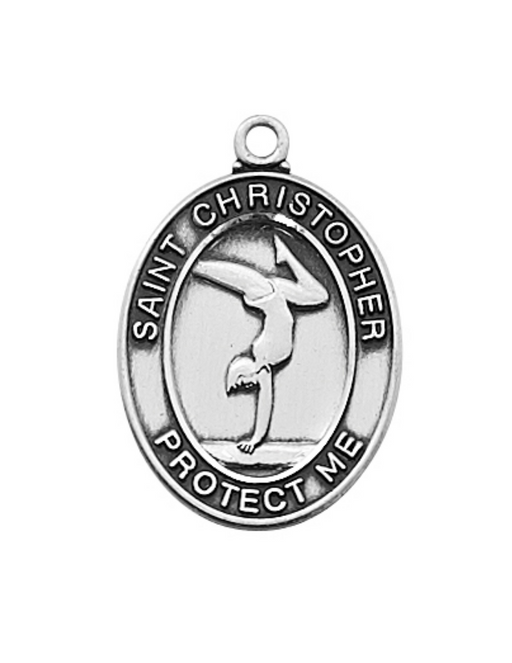 Sterling Silver St. Christopher Gymnastic Medal w/ 18" Rhodium Plated Chain St. Christopher Symbols, St. Christopher Medal, Medals for Protection, Catholic Gifts, Protection Medals for Athletes