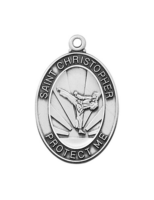 Sterling Silver St. Christopher Karate Medal w/ 24" Rhodium Plated Chain St. Christopher Symbols, St. Christopher Medal, Medals for Protection, Catholic Gifts, Protection Medals for Athletes