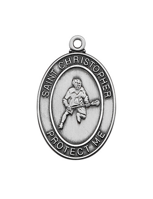 Sterling Silver St. Christopher Lacrosse Medal w/ 24" Rhodium Plated Chain St. Christopher Symbols, St. Christopher Medal, Medals for Protection, Catholic Gifts, Protection Medals for Athletes
