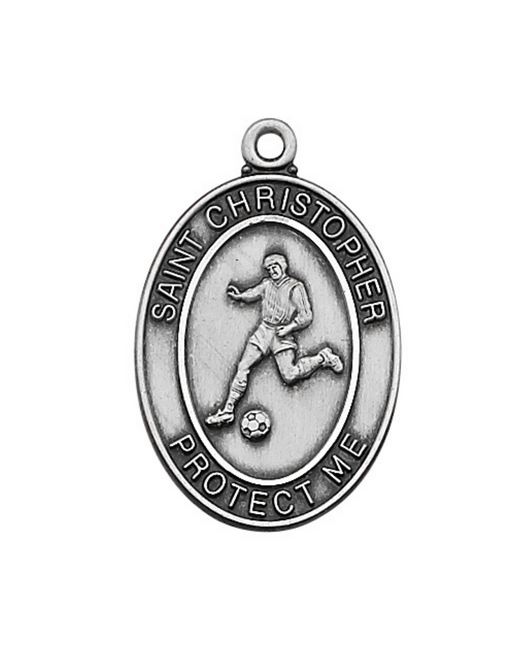 Sterling Silver St. Christopher Boy's Soccer Medal w/ 24" Rhodium Plated Chain St. Christopher Symbols, St. Christopher Medal, Medals for Protection, Catholic Gifts, Protection Medals for Athletes