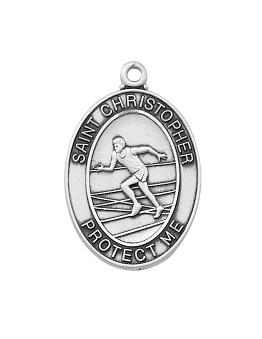 Sterling Silver St. Christopher Boy's Track Medal w/ 24" Rhodium Plated Chain  St. Christopher Symbols, St. Christopher Medal, Medals for Protection, Catholic Gifts, Protection Medals for Athletes