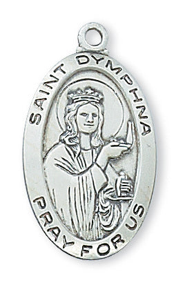 Sterling Silver St. Dymphna Medal with 18" Rhodium Plated Chain