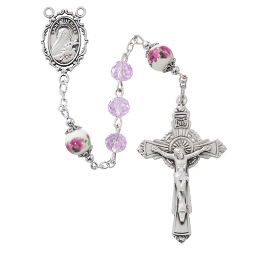 Sterling Silver St. Therese Crystal Pink Crystal Bead Rosary Rosary Catholic Gifts Catholic Presents Rosary Gifts