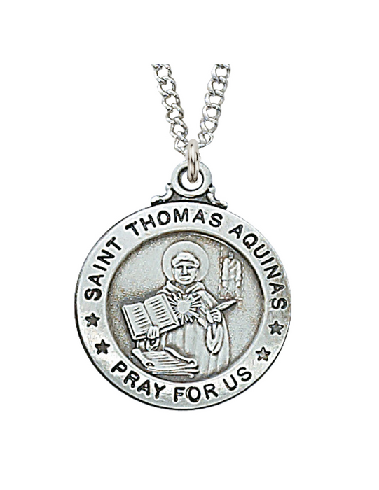 Engravable Sterling Silver St. Thomas Aquinas Medal w/ 20" Rhodium Chain