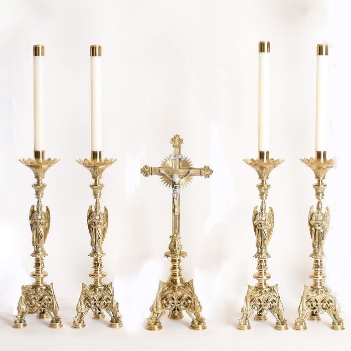 24'' Tall Vintage Brass Church Candle Stick Holders With Cross - a