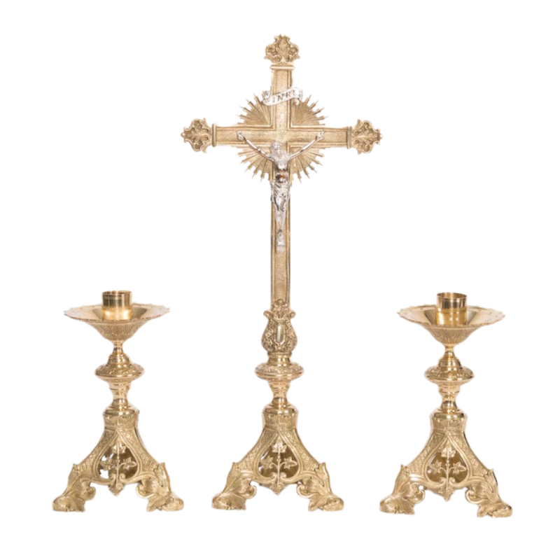 Traditional Baroque Style Crucifix and 10" Candlesticks Altar Set