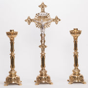 Traditional Fluted Brass Stem Altar Crucifix Fluted Stem Altar Cross Brass Stem Altar Cross with Silver plated Corpus and INRI.