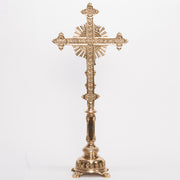 Traditional Fluted Brass Stem Altar Crucifix Fluted Stem Altar Cross Brass Stem Altar Cross with Silver plated Corpus and INRI.