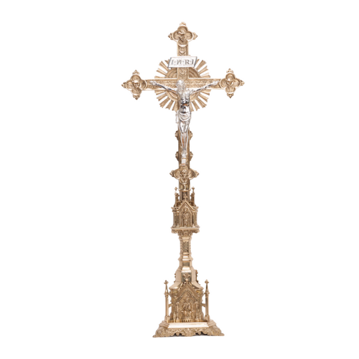 Traditional French Gothic Style 33.5" Crucifix and 31" Candlesticks Altar Set