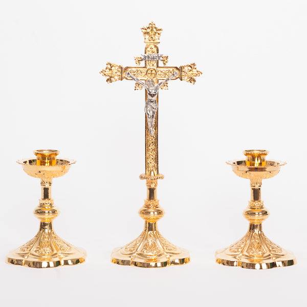 Traditional French Style Crucifix and Candlesticks Altar Set