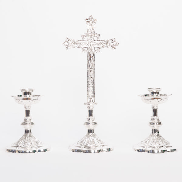 Traditional French Style Crucifix and Candlesticks Altar Set
