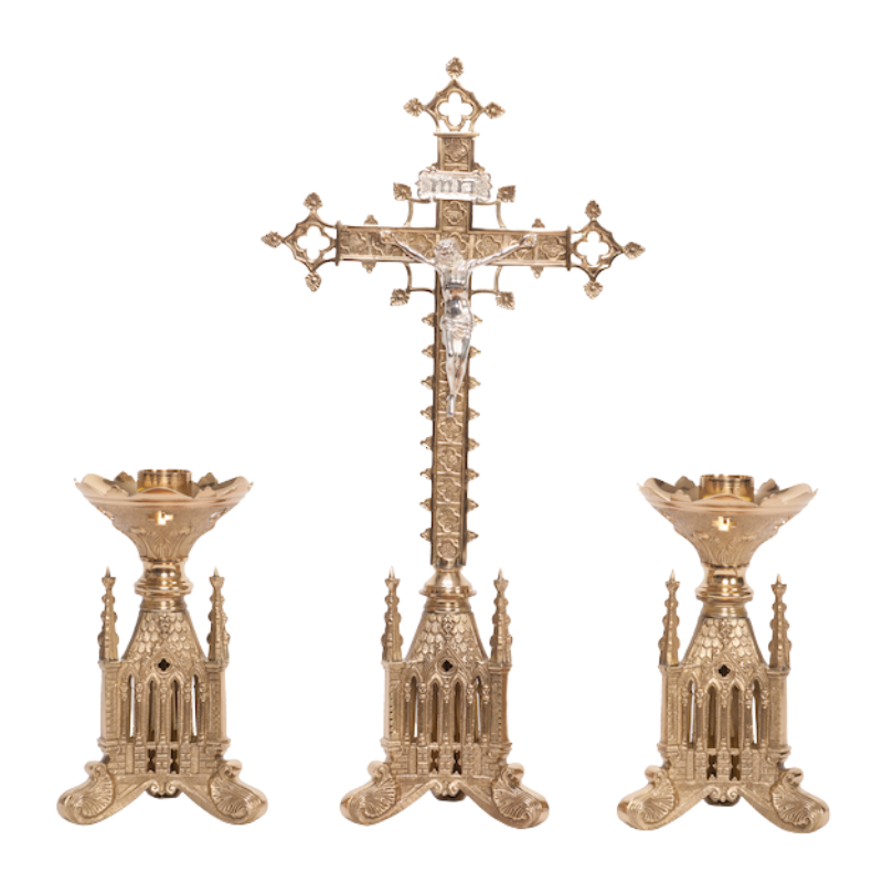 Traditional Gothic Style Short Candlestick and Crucifix Altar Set ...