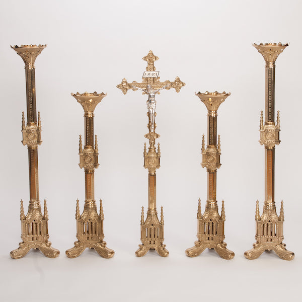 Traditional Gothic Style Crucifix and Candlesticks Altar Set