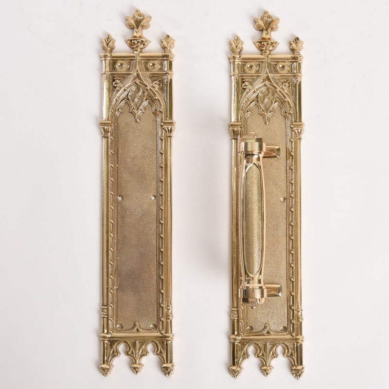 Traditional Gothic Style Push Plate or Pull Door Plate Decorative Church Door hardware in solid brass church push plate door design vintage door push plates