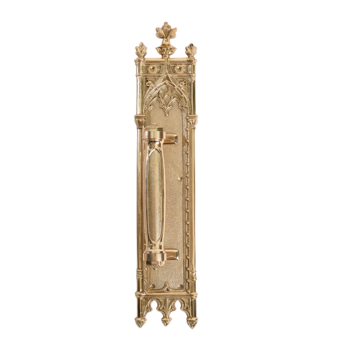 Traditional Gothic Style Push Plate or Pull Door Plate Decorative Church Door hardware in solid brass church push plate door design vintage door push plates
