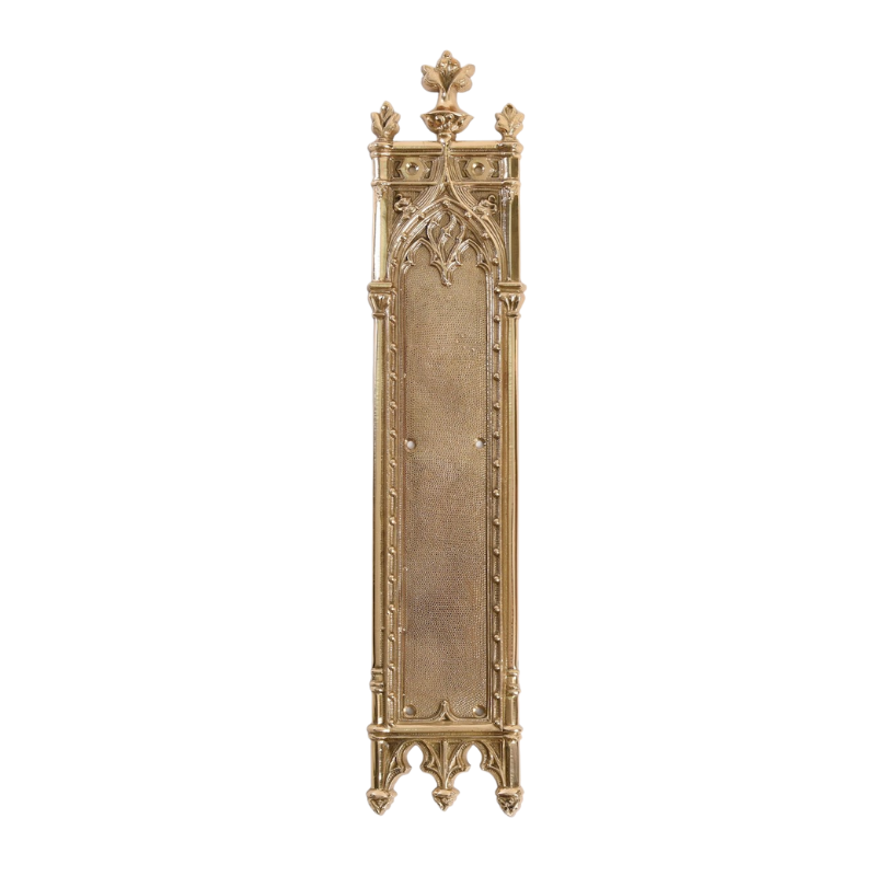 Traditional Gothic Style Push Plate or Pull Door Plate Decorative Church Door hardware in solid brass church push plate door design vintage door push plates