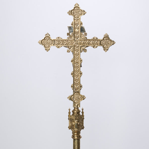 Traditional Gothic Style Silver Plated Corpus Processional Crucifix