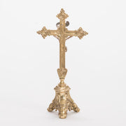 Traditional Holy Family Altar Crucifix Traditional 11 1/2" Altar cross with the "HOLY FAMILY" on the base. Small Altar Cross with silver plated Corpus and INRI.
