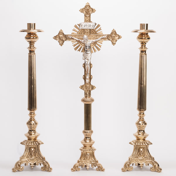 26" Traditional Holy Family Brass Altar Candlestick