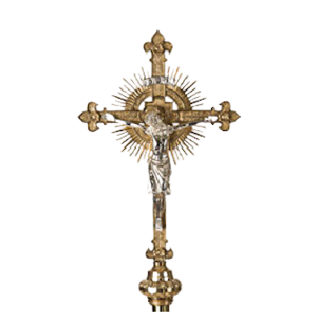 Traditional Processional Crucifix in Solid Brass Processional cross- with rays silver plated corpus