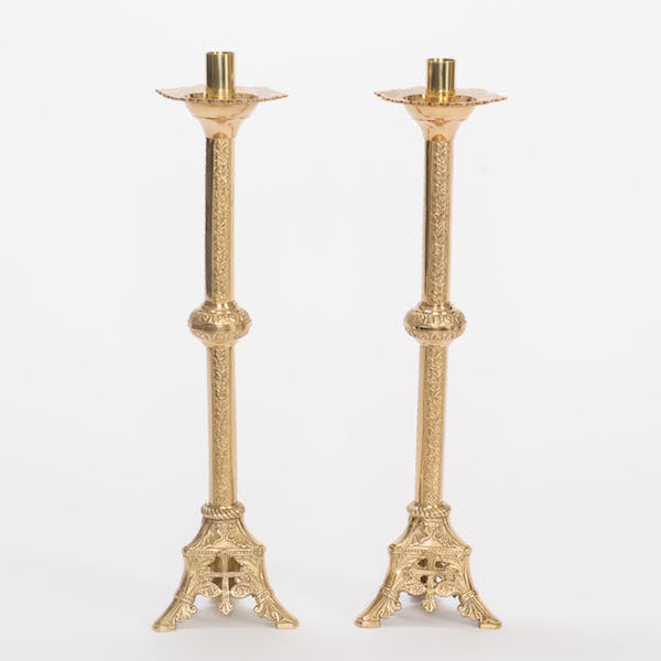 Traditional Solid Brass Crucifix and Candlesticks Altar Set