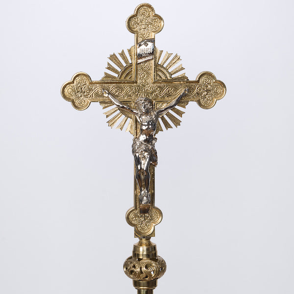 Traditional Style Silver Plated Corpus Processional Crucifix with Rays Processional cross- no rays silver plated corpus