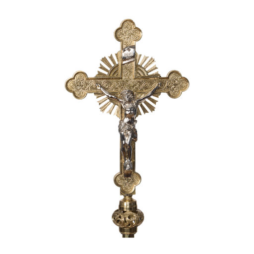 Traditional Style Silver Plated Corpus Processional Crucifix with Rays Processional cross- no rays silver plated corpus