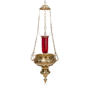 Traditional Altar Hanging Sanctuary Lamp Polished Brass and Lacquered Large Hanging Sanctuary Lamp