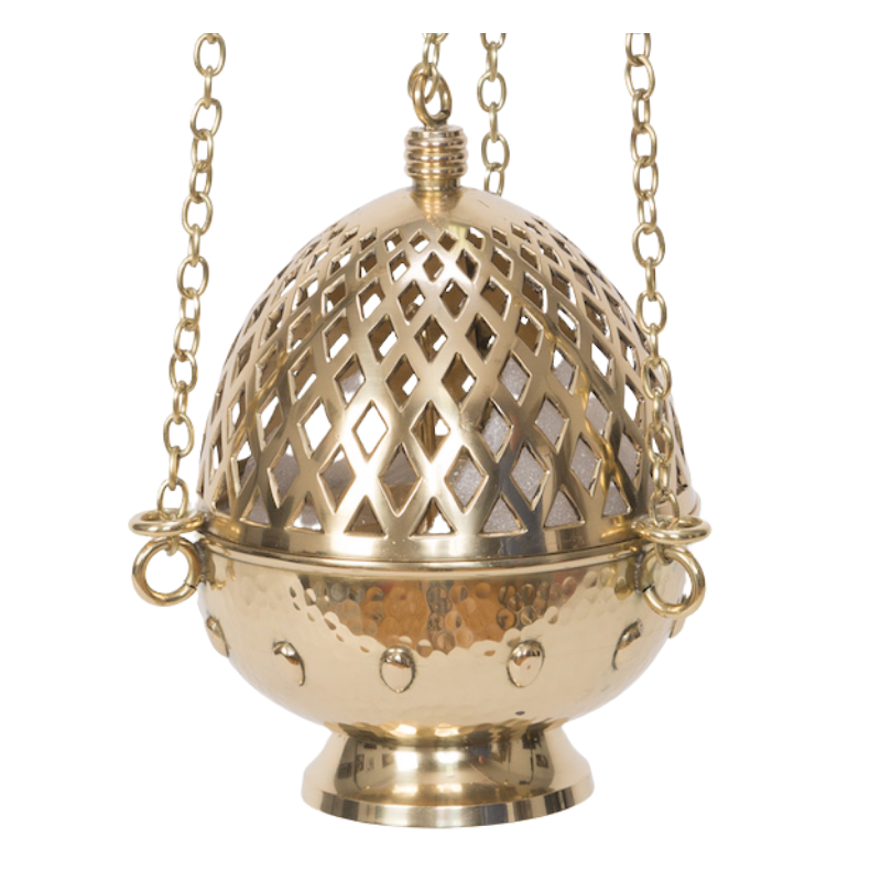 Triple Chain Polished Brass Cathedral Censer Our World Famous Triple Chain Cathedral Censer / Thurible with Removable charcoal burn cup.