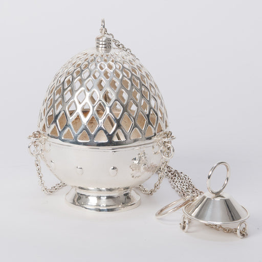 Triple Chain Silver Plated Cathedral Censer Our World Famous Silver Plated  Triple Chain Cathedral Censer / Thurible with Removable charcoal burn cup.