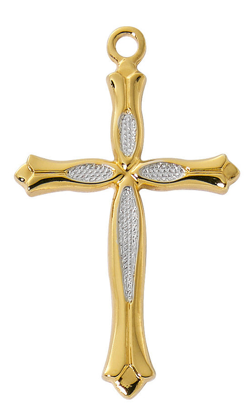 Two-toned Gold-plated Sterling Silver Cross with an Engraved Infinity Design