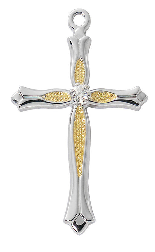 Two-toned Sterling Silver Cross with an Engraved Gold-plated Infinity Design