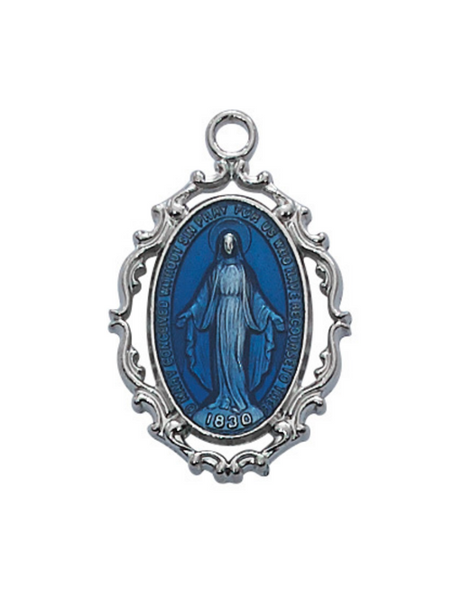 Two Tone Blue Enameled Miraculous Medal w/ 18" Rhodium Plated Chain our lady of miraculous medal power of the miraculous medal miraculous medal protection 