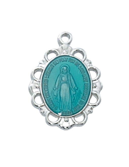 Two Tone Blue Miraculous Medal w/ 18" Rhodium Plated Chain our lady of miraculous medal power of the miraculous medal miraculous medal protection 